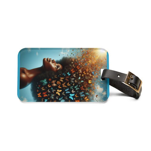 Artistic Afro-Inspired Luggage Tag - Travel in Style with Butterfly Design