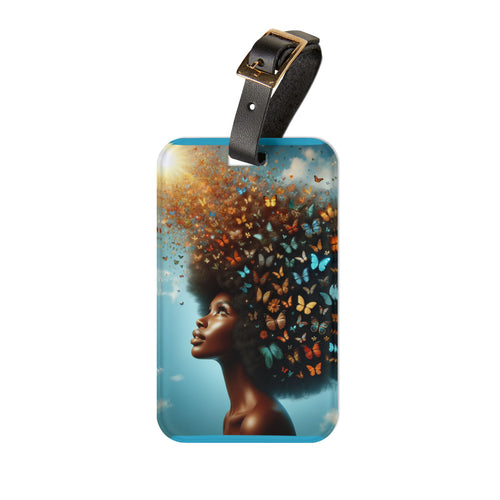 Artistic Afro-Inspired Luggage Tag - Travel in Style with Butterfly Design