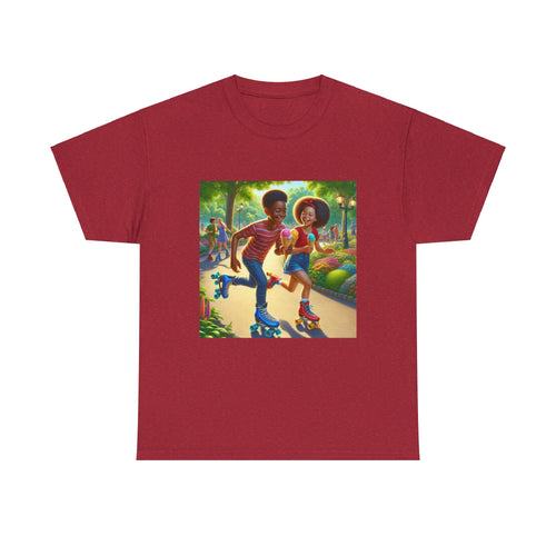 Unisex Heavy Cotton Tee with Roller Skating Design