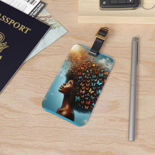 Artistic Afro-Inspired Luggage Tag - Travel in Style with Butterfly Design