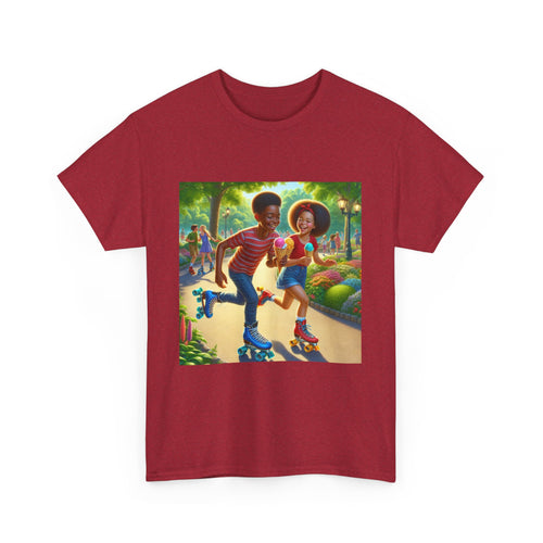 Unisex Heavy Cotton Tee with Roller Skating Design